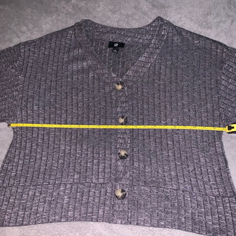 Basic Grey Ribbed Short Sleeve Button Up Cardigan - Picture 3 of 5